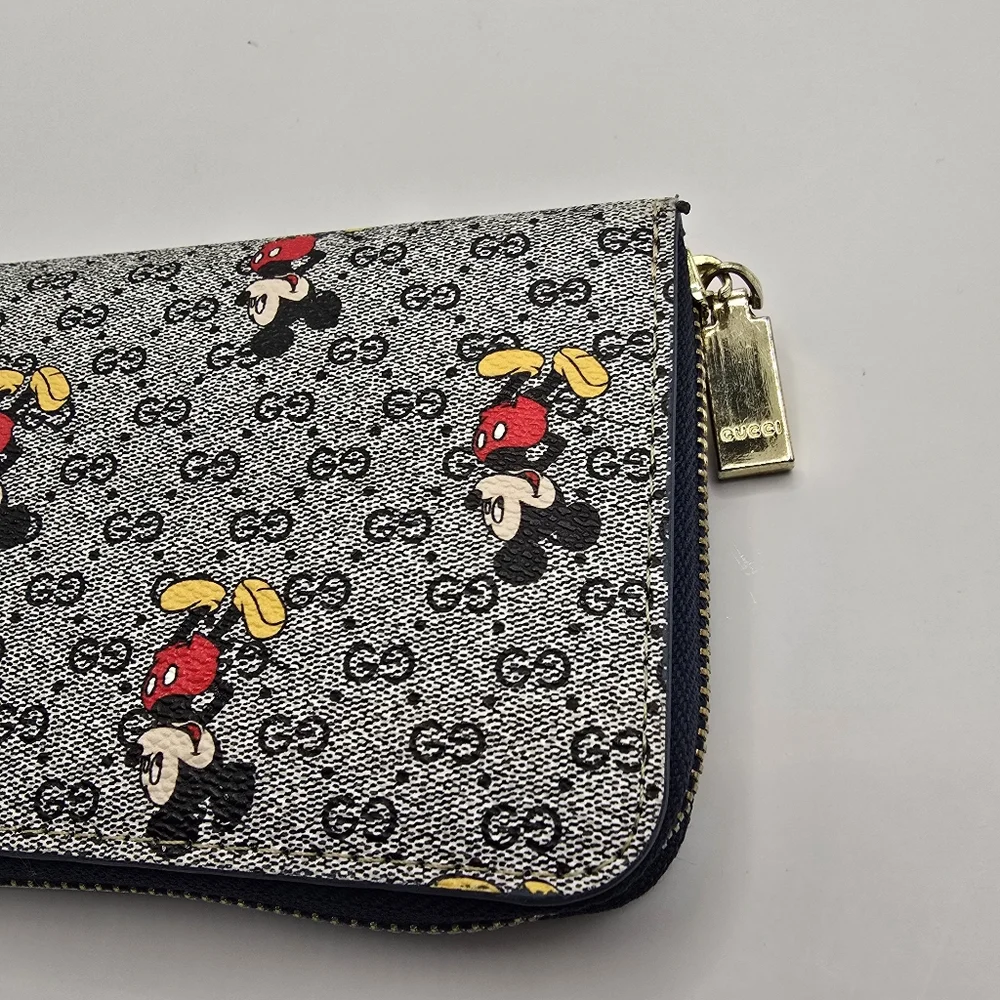 Disney Mickey Mouse Gray Fashion Inspired Monogram Logo Wallet - Picture 7 of 16